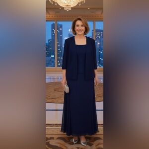 ALEX EVENINGS Women’s Deed Blue long Dress/2 piece Jacket&Dress set / Size 20WP.